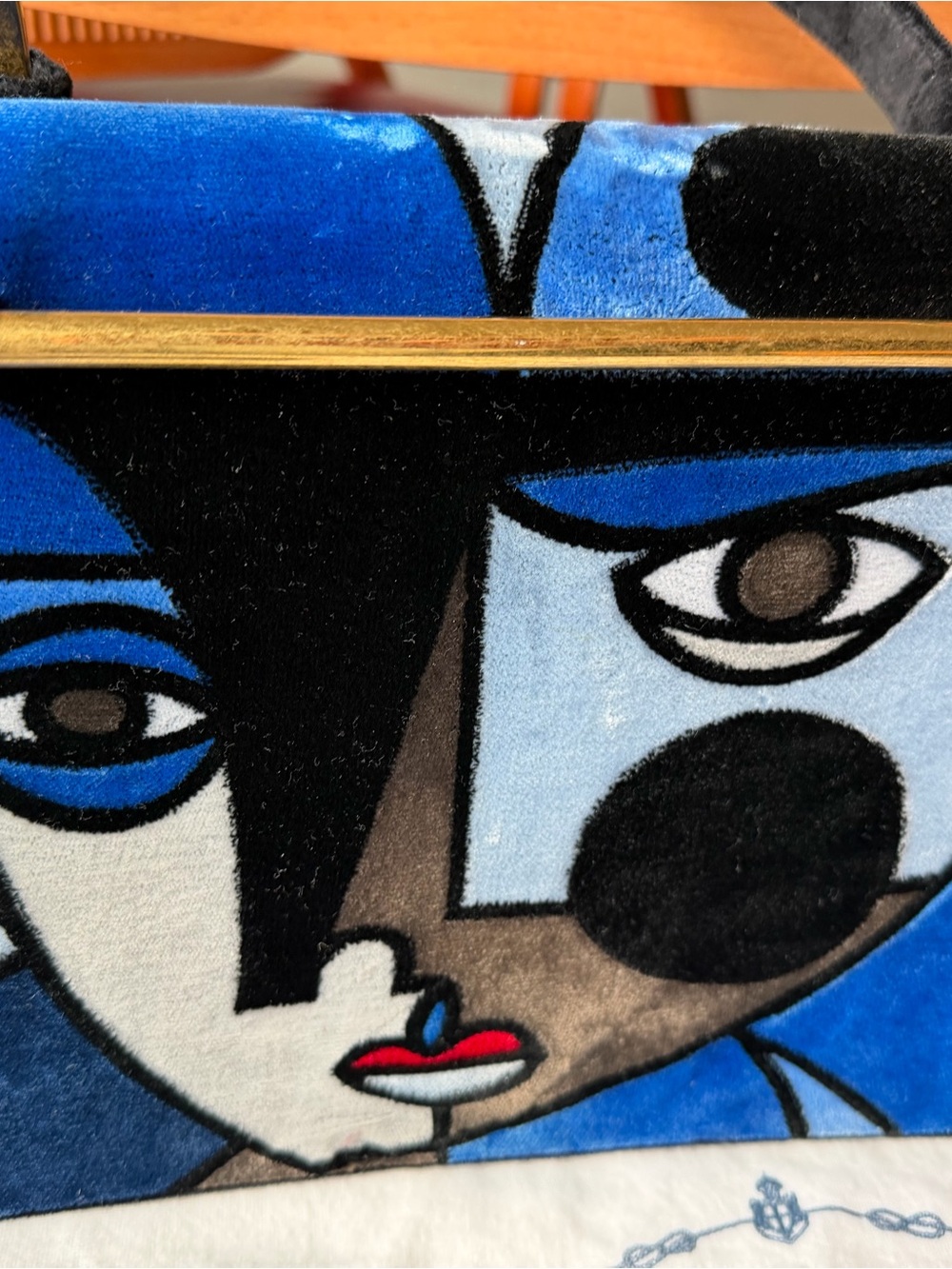 Prada Blue and Black Velvet Shoulder Bag with Abstract Face Motif - Picture 3 of 6